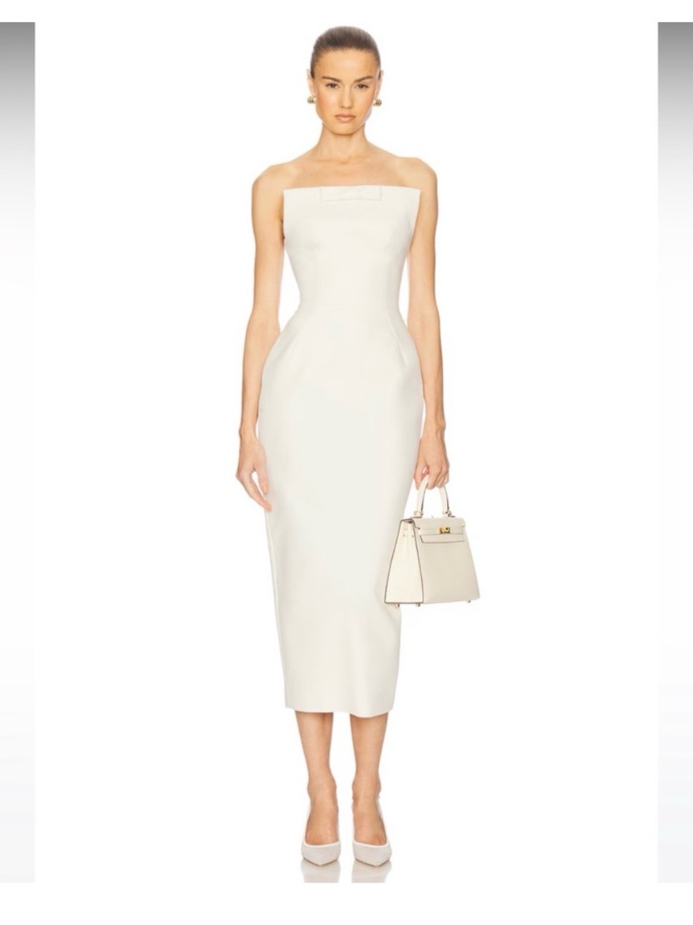 Helsa S curve strapless midi dress in Ivory